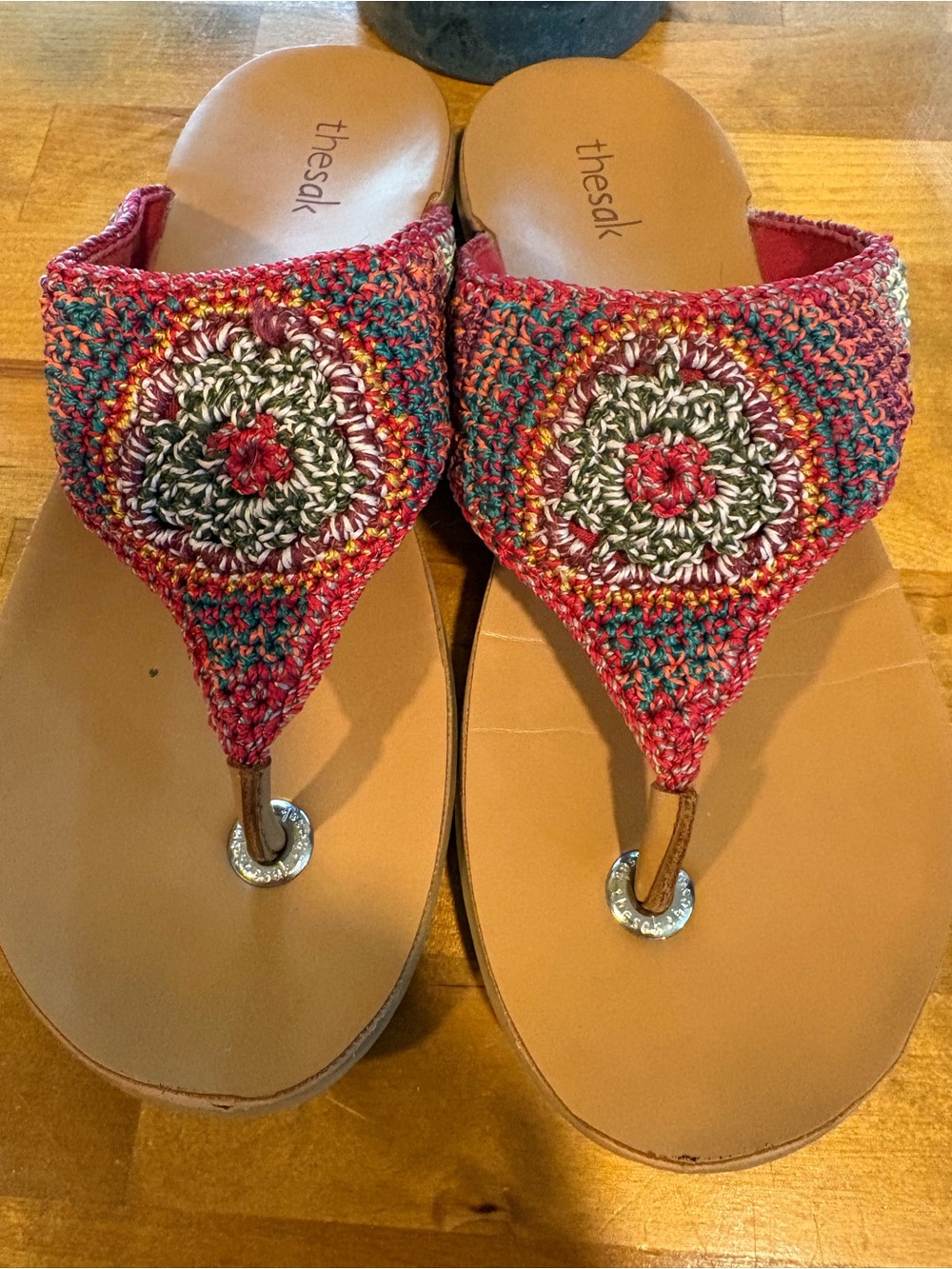 The Sak Women's Multicolor Crochet Thong Sandals - Red, Green, Tan